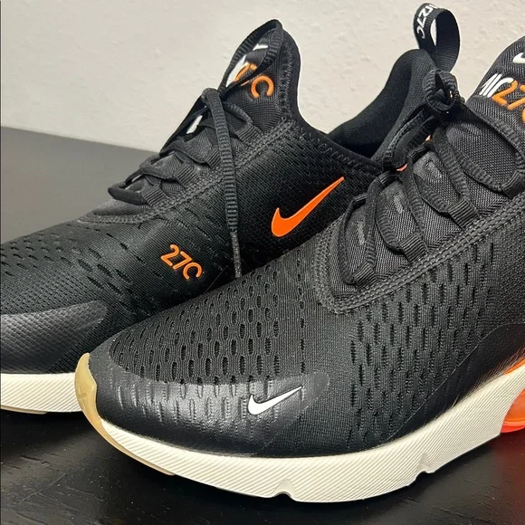 Nike Air Max 270 Black and Orange Athletic Shoes - Picture 4 of 15